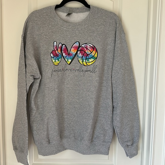 NEW Volleyball Sweatshirt Tye Dye “Peace, Love, Volleyball” Shirt Sz Medium - Picture 2 of 6